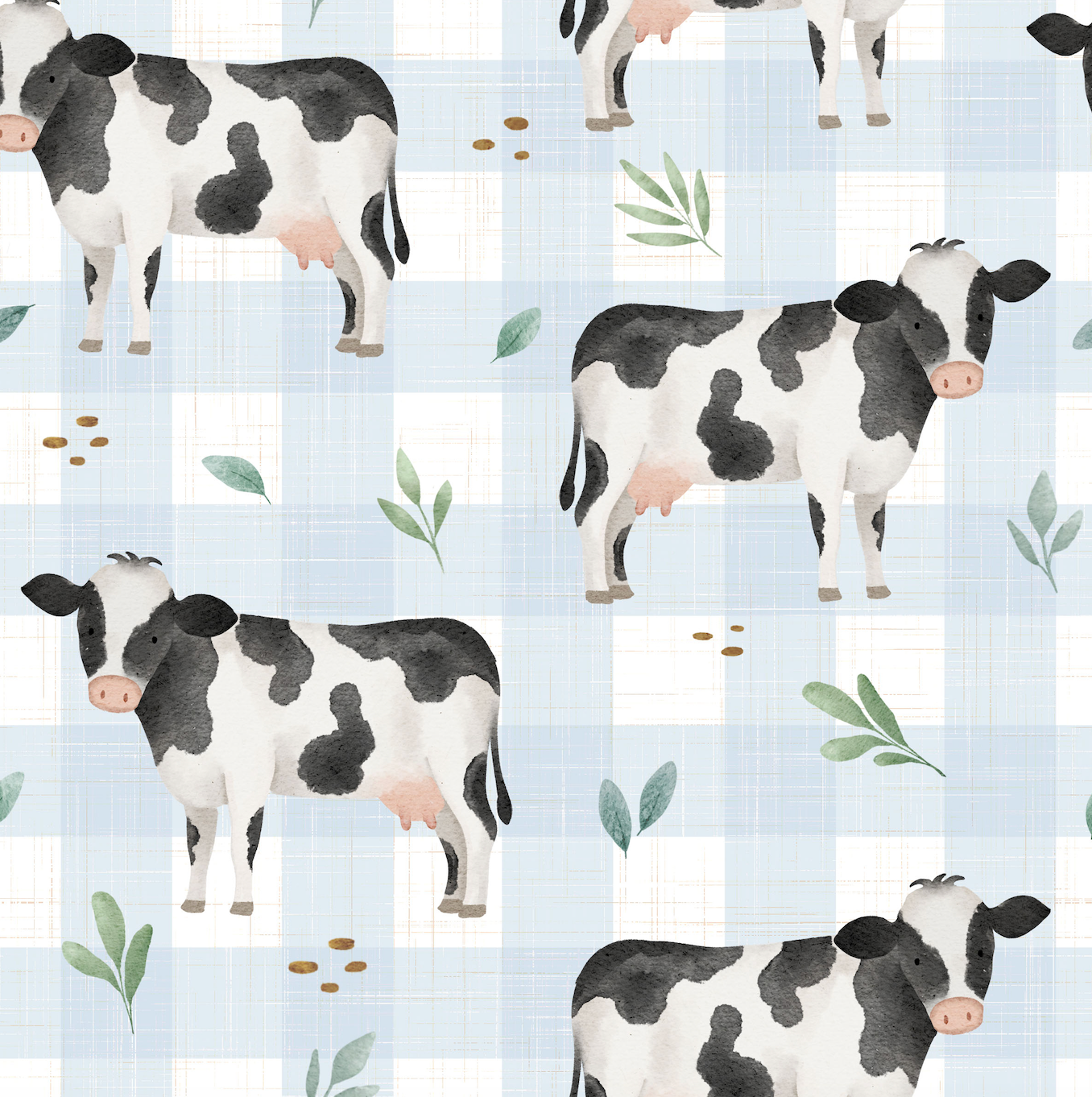Cows on Gingham - Corduroy Fabric