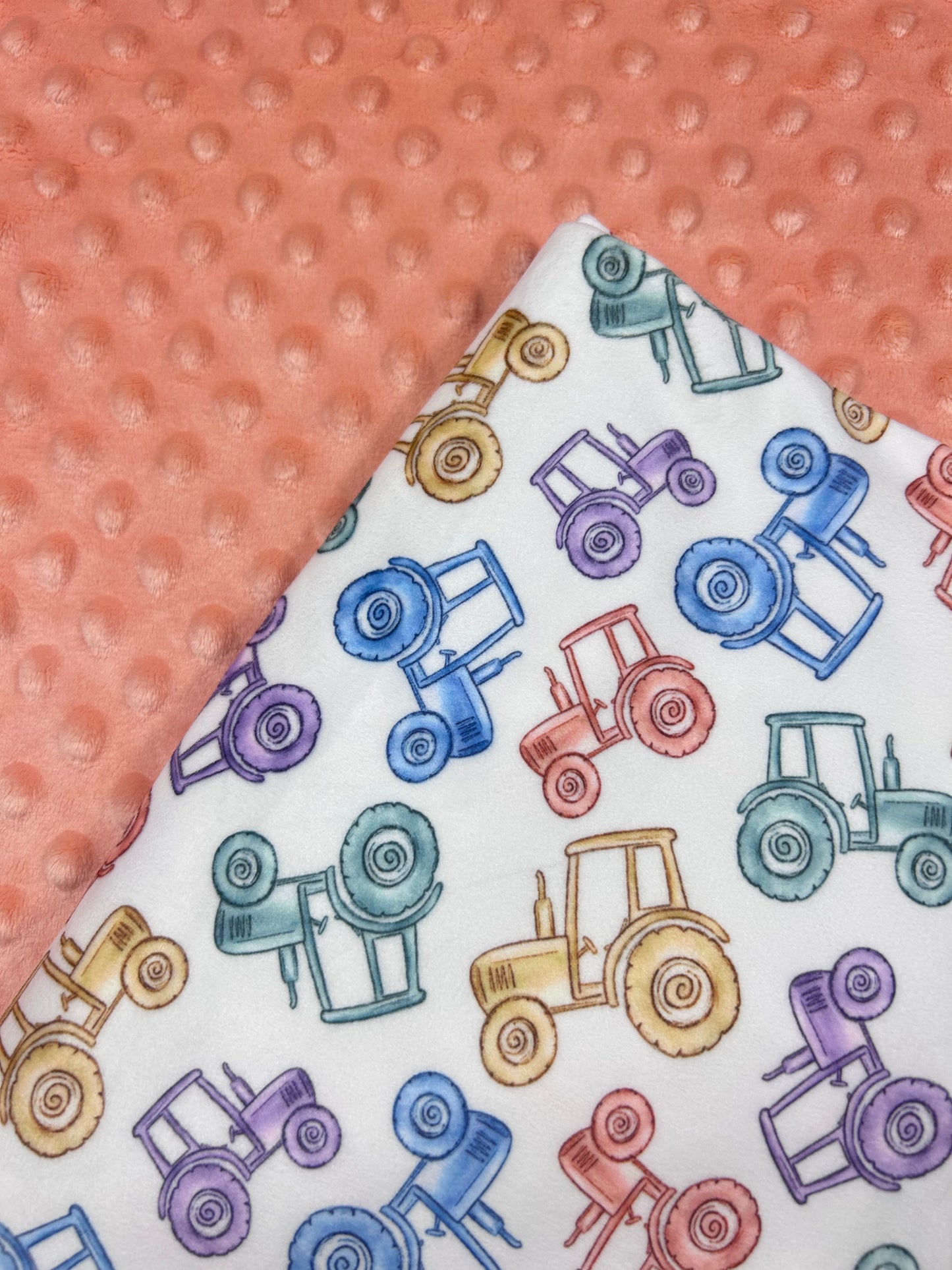 Watercolour Tractors - Minky Fabric