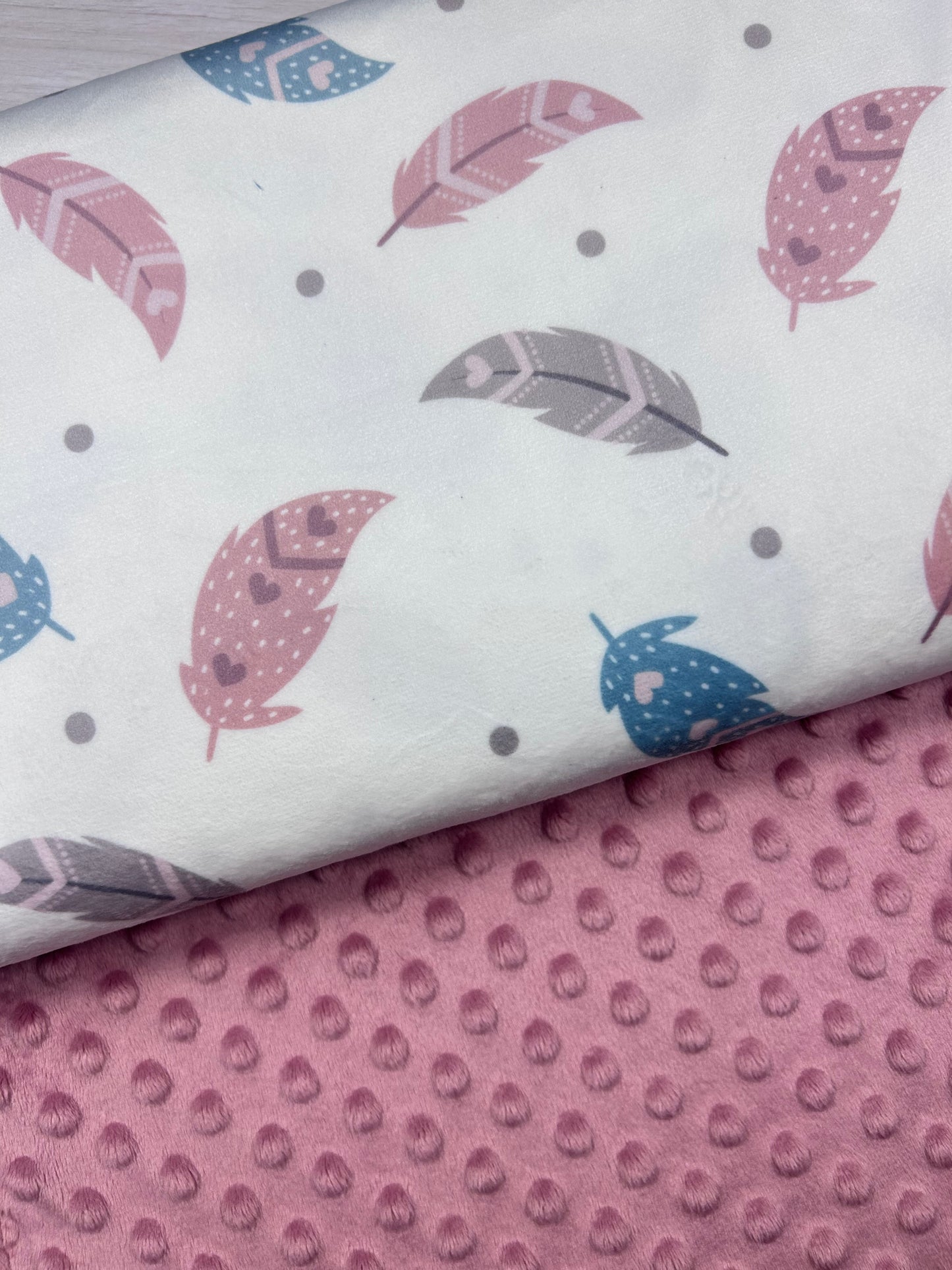 Feathers on White - Minky Fabric