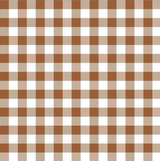 Gingham Earth Brown - Linen Fabric