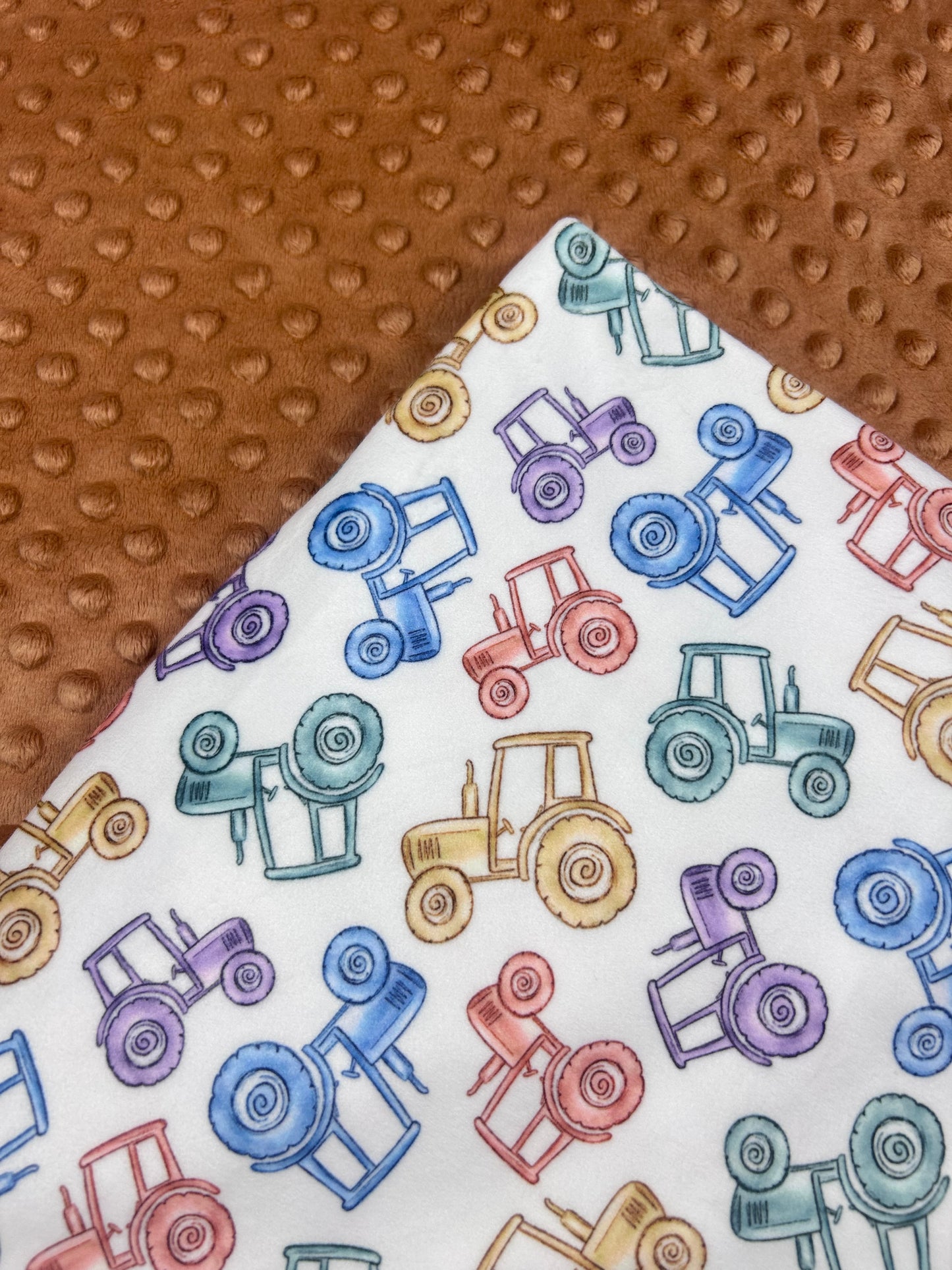 Watercolour Tractors - Minky Fabric