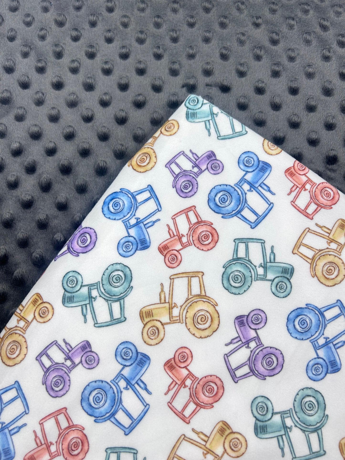 Watercolour Tractors - Minky Fabric