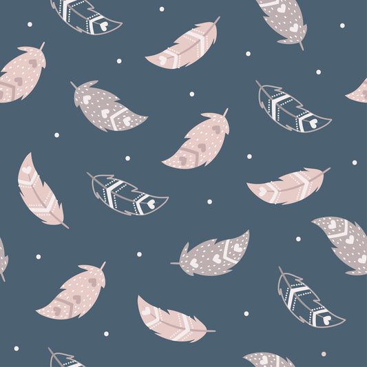 Feathers on Blue (September Pre-Order) - Fabric