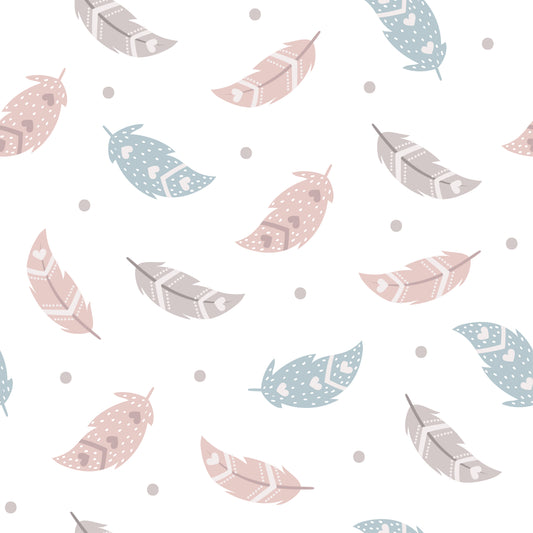 Feathers on White (September Pre-Order) - Fabric