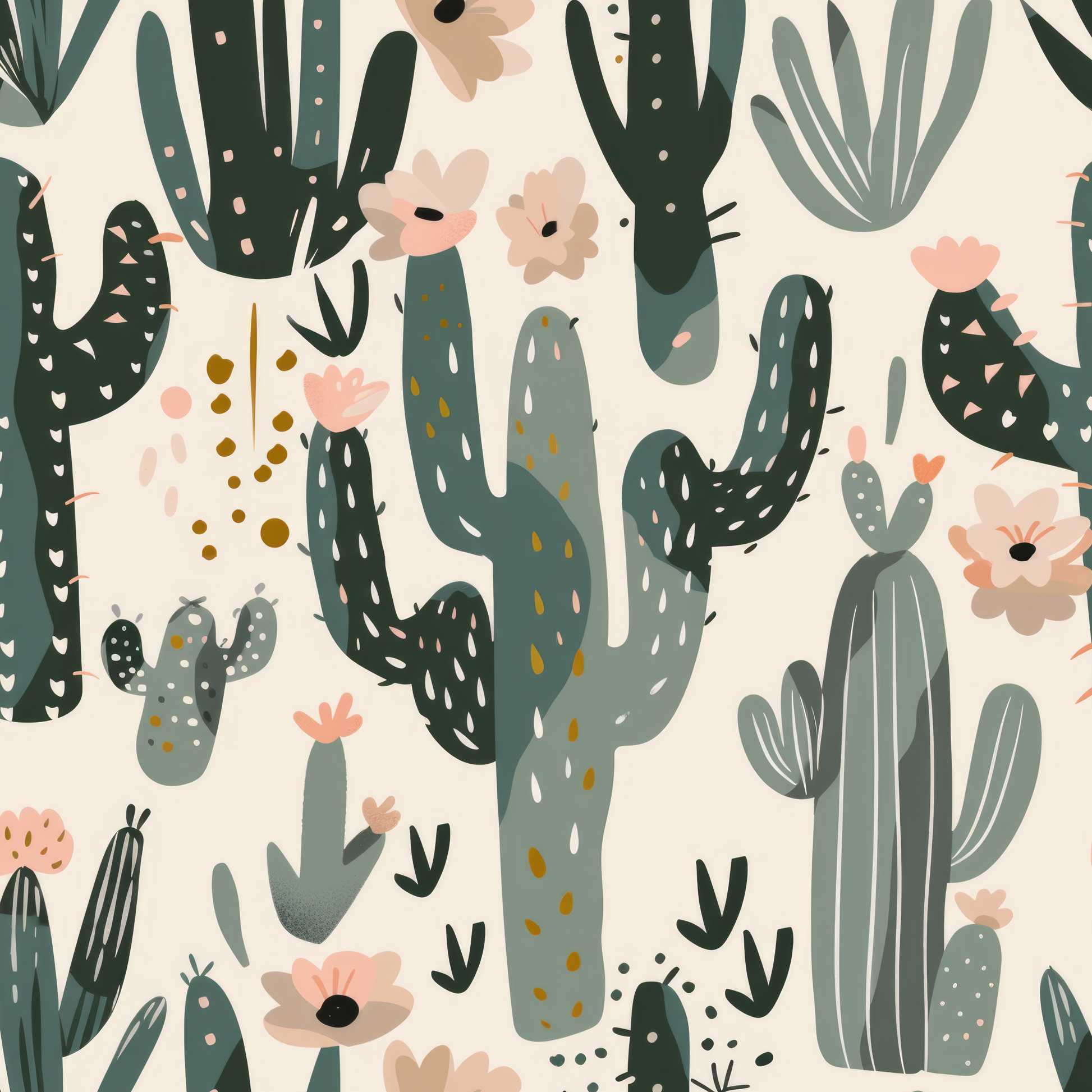 Pattern of cacti and flowers on a beige background