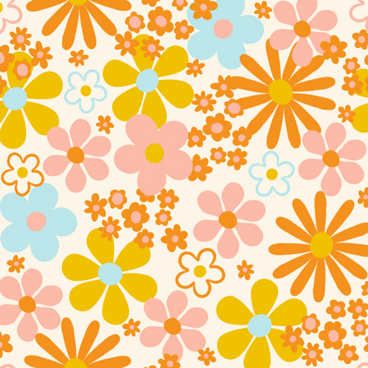 Pattern of colorful flowers on a light background