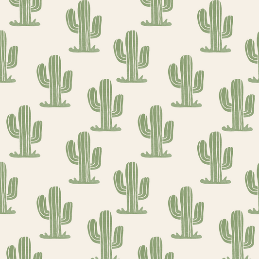 Pattern of green cacti on a beige background