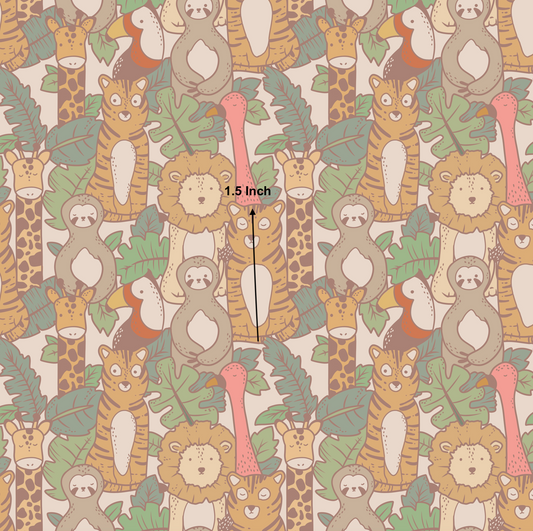 Happy Jungle Animals Colours on Oatmeal - Linen Fabric