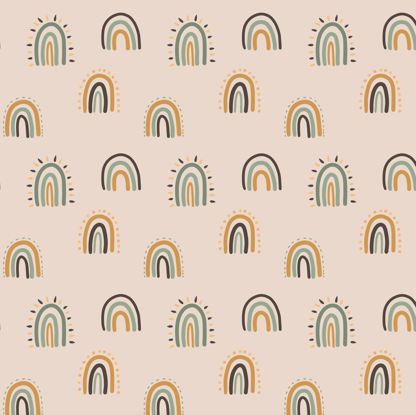 Happy Jungle Rainbows on Neutral  (September Pre-Order) - Fabric