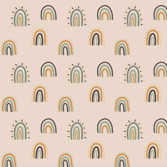 Happy Jungle Rainbows on Neutral  (September Pre-Order) - Fabric