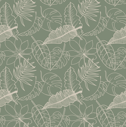 Happy Jungle Tropical on Sage (September Pre-Order) - Fabric