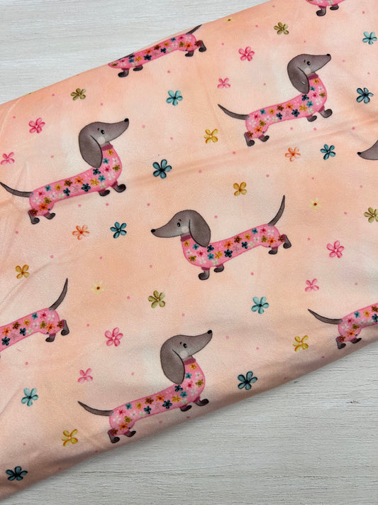 Delicate Daschund on Peach - Minky Fabric