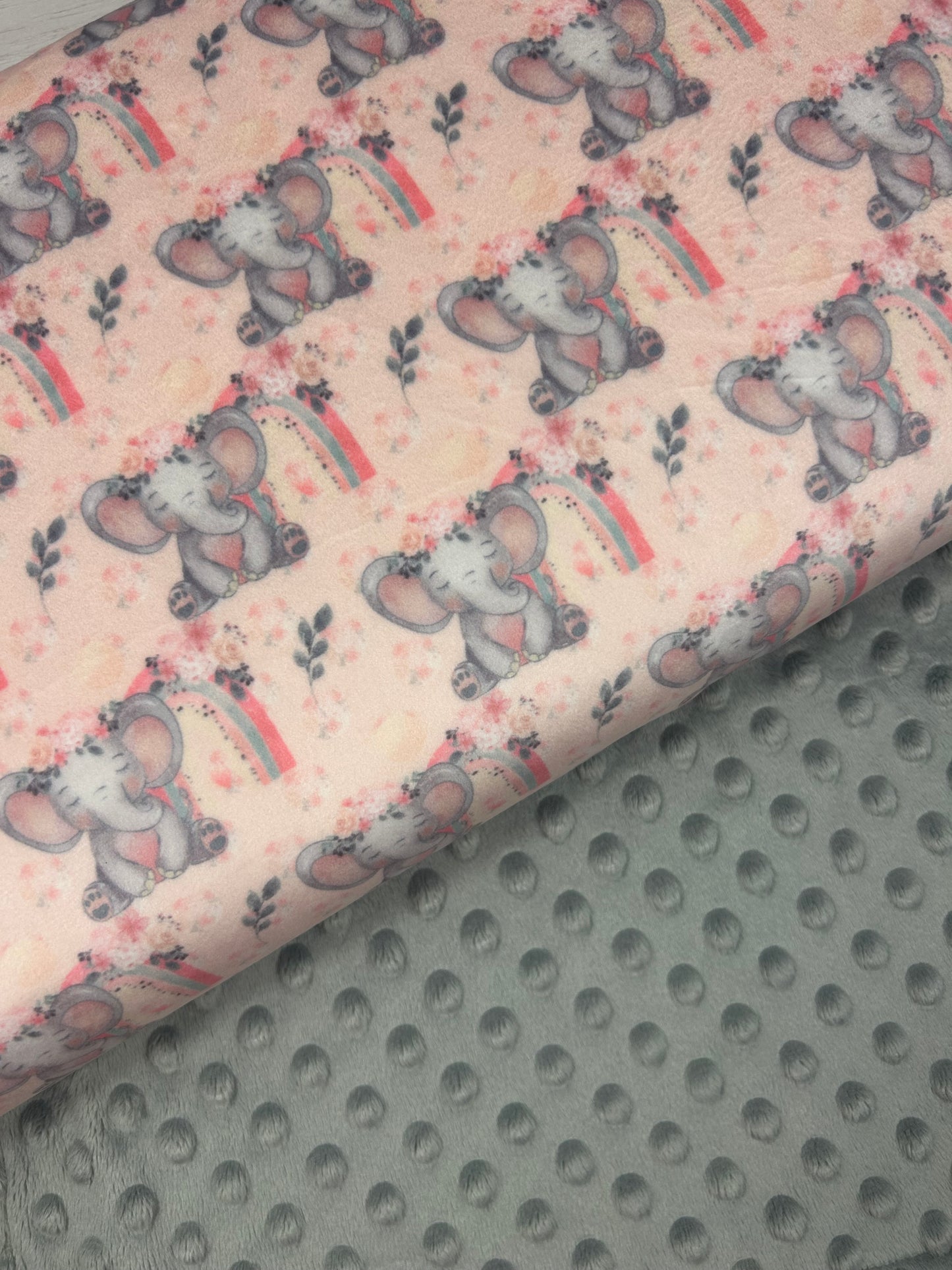 Eliza Elephant - Pinky Cream - Minky Fabric