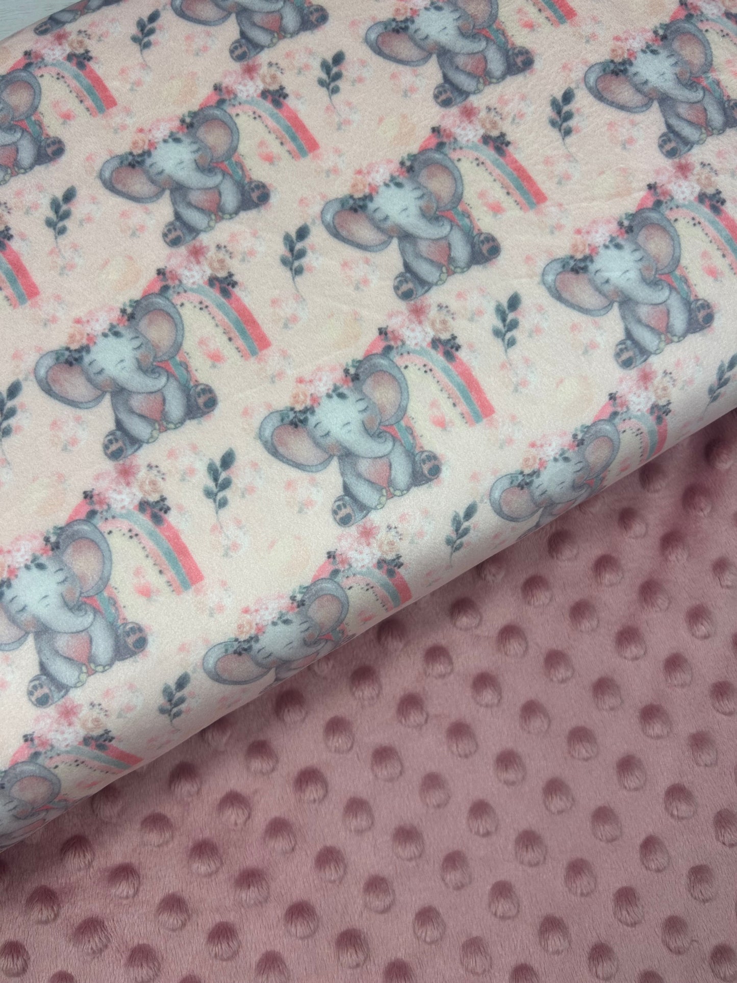 Eliza Elephant - Pinky Cream - Minky Fabric