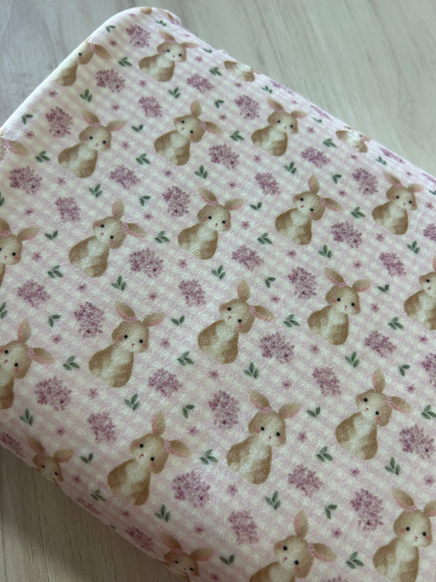 Gingham Lilac Bunnies - Minky Fabric