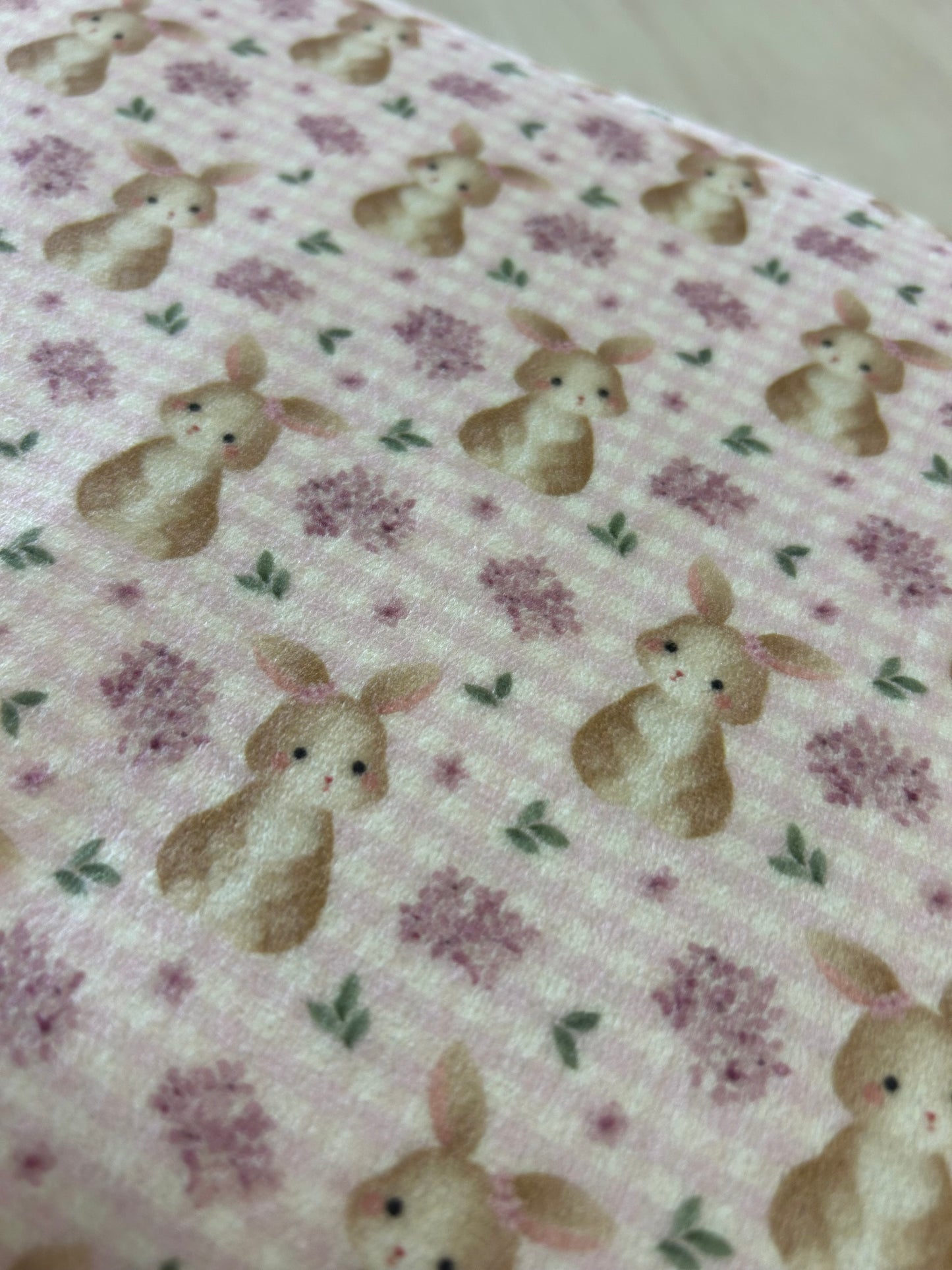Gingham Lilac Bunnies - Minky Fabric
