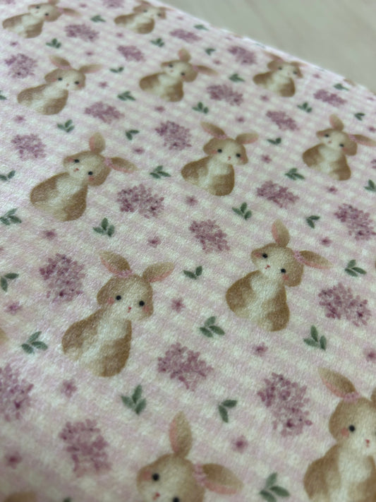 Gingham Lilac Bunnies - Minky Fabric