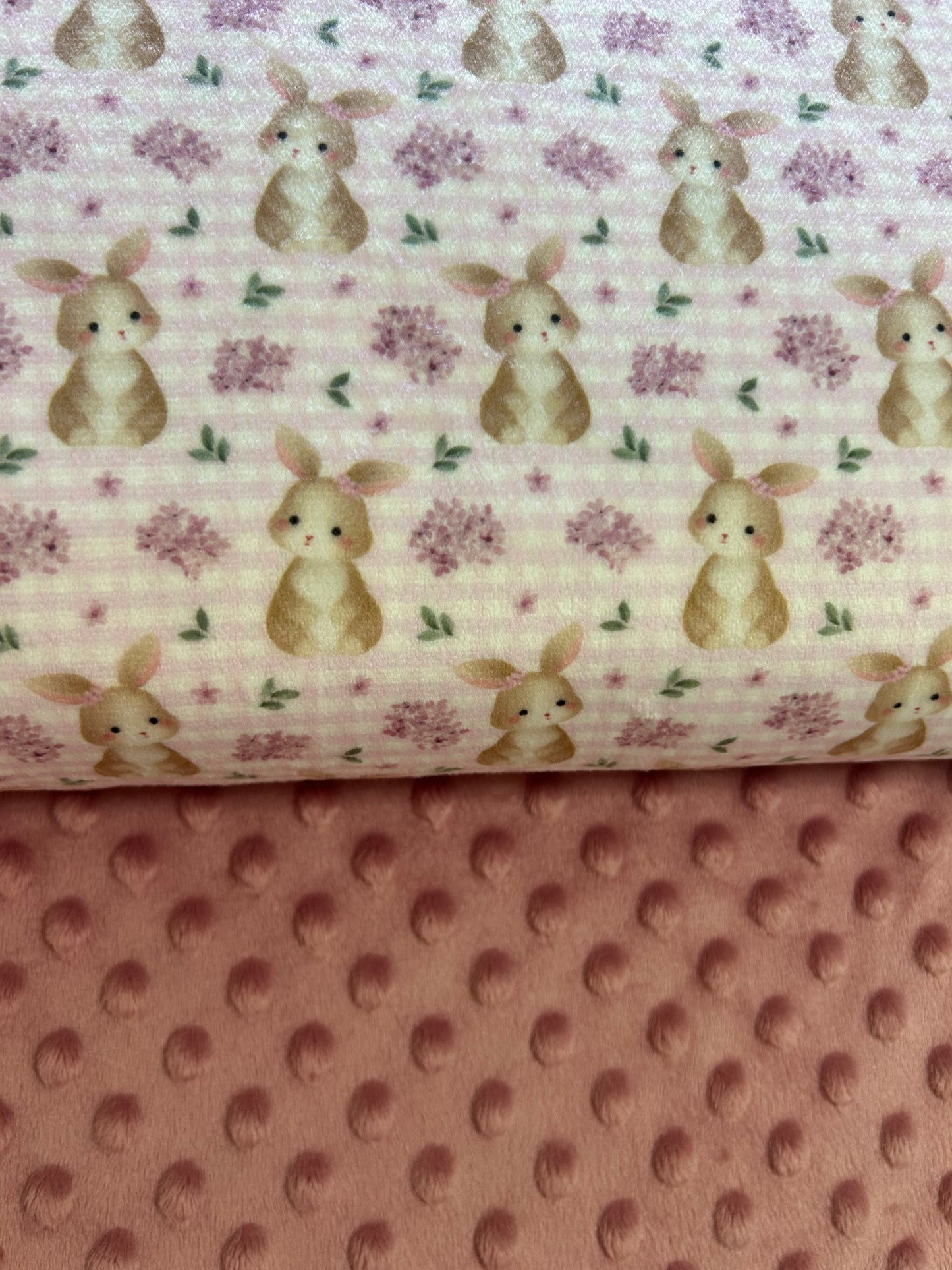 Gingham Lilac Bunnies - Minky Fabric