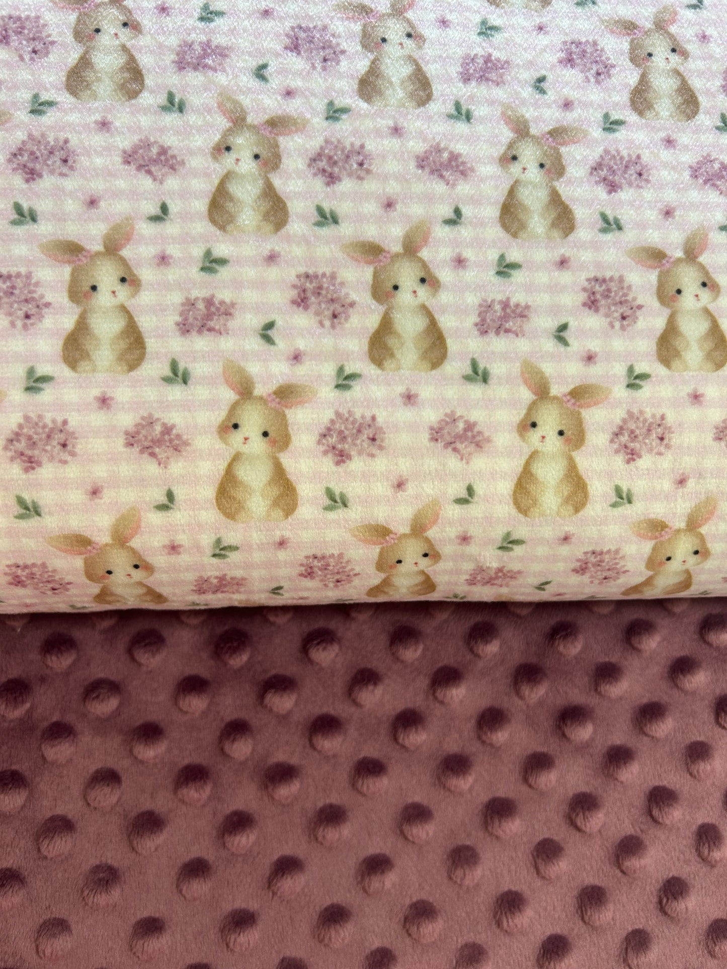 Gingham Lilac Bunnies - Minky Fabric
