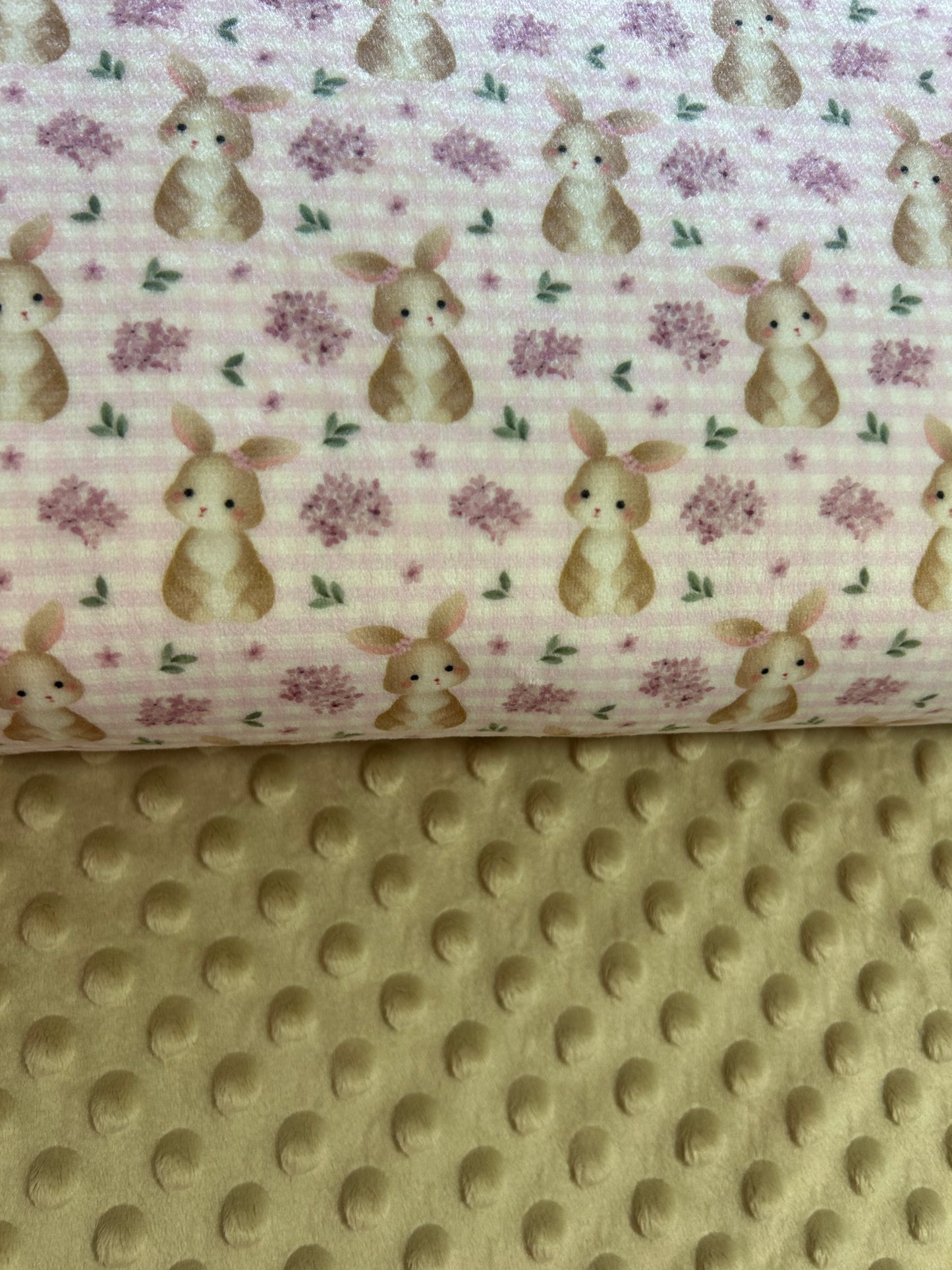 Gingham Lilac Bunnies - Minky Fabric