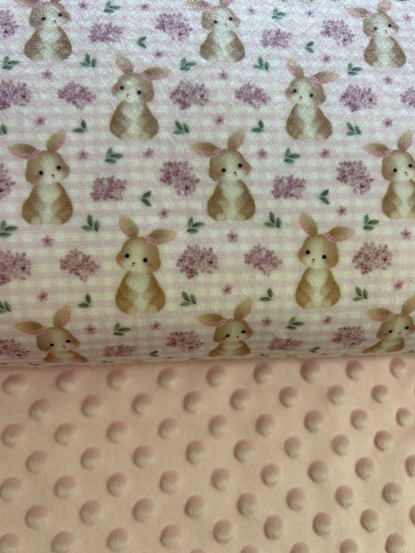 Gingham Lilac Bunnies - Minky Fabric