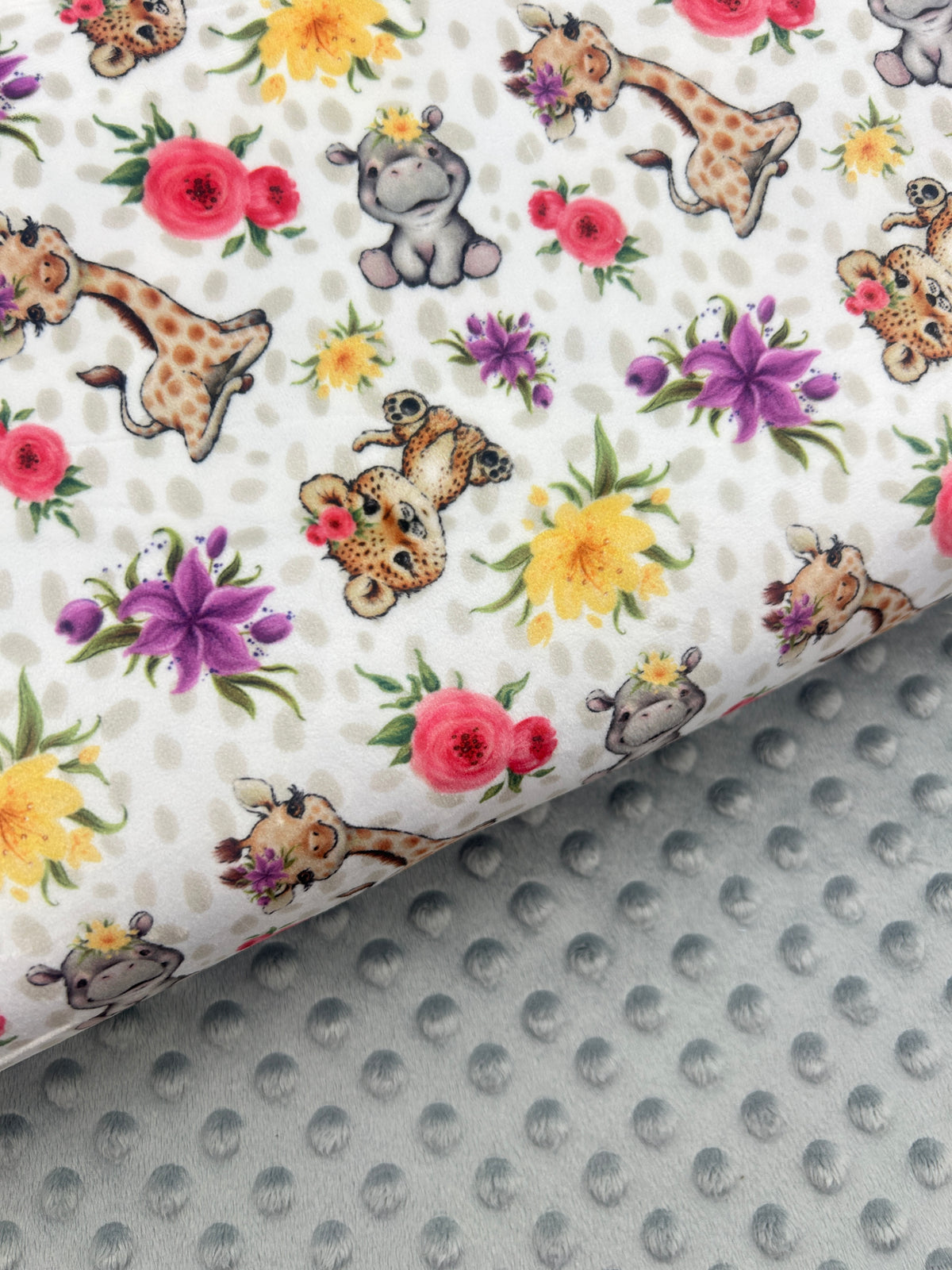Premium Minky Dot Fabric - Silver Grey