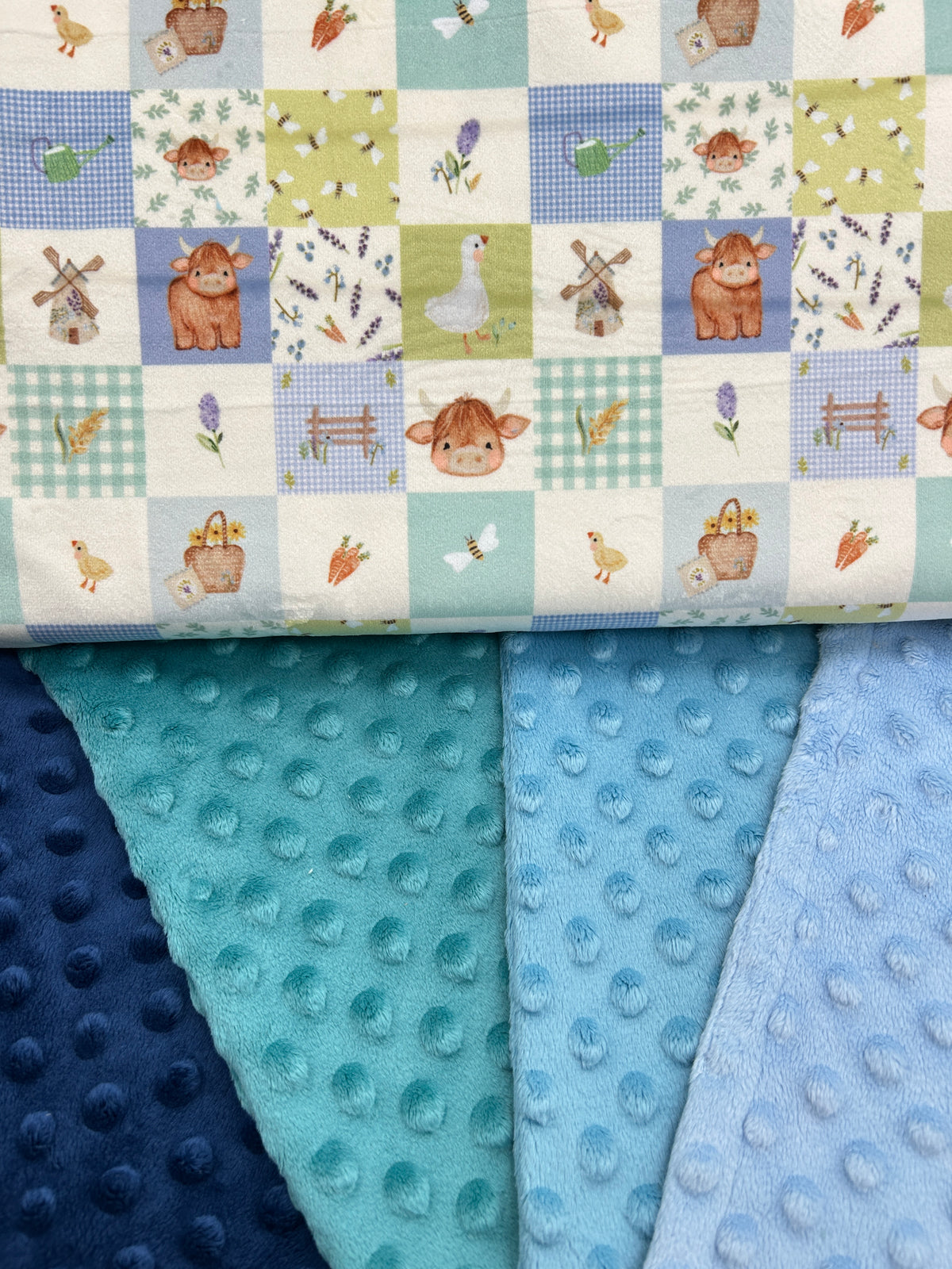 Premium Minky Dot Fabric - Baby Blue