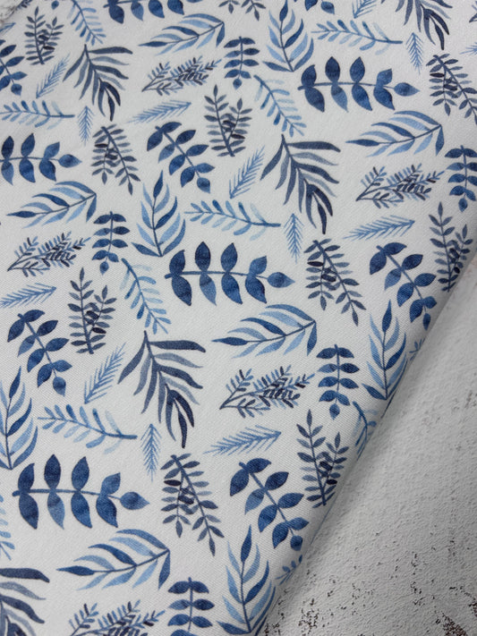 Blue Leaf - French Terry Fabric
