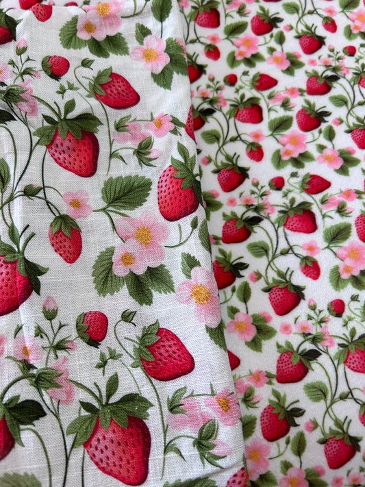 Strawberry Pink Flowers - Minky Fabric