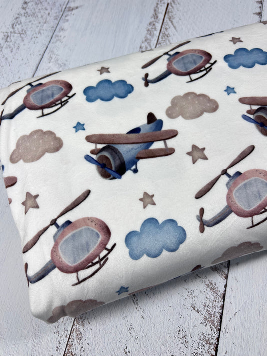 Sky High Helicopters and Planes - Minky Fabric