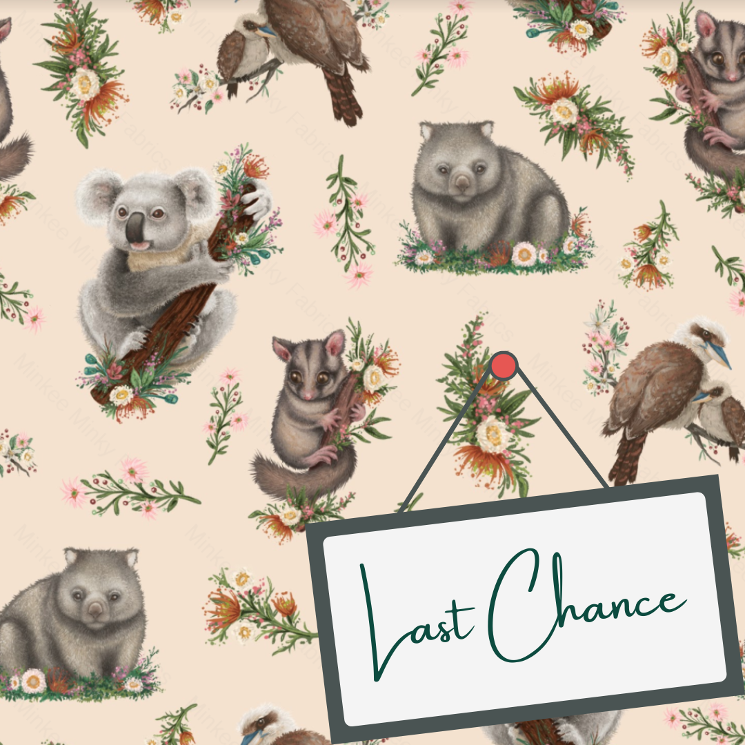 Aussie Animals on Soft Peach (September Pre-Order) - Fabric