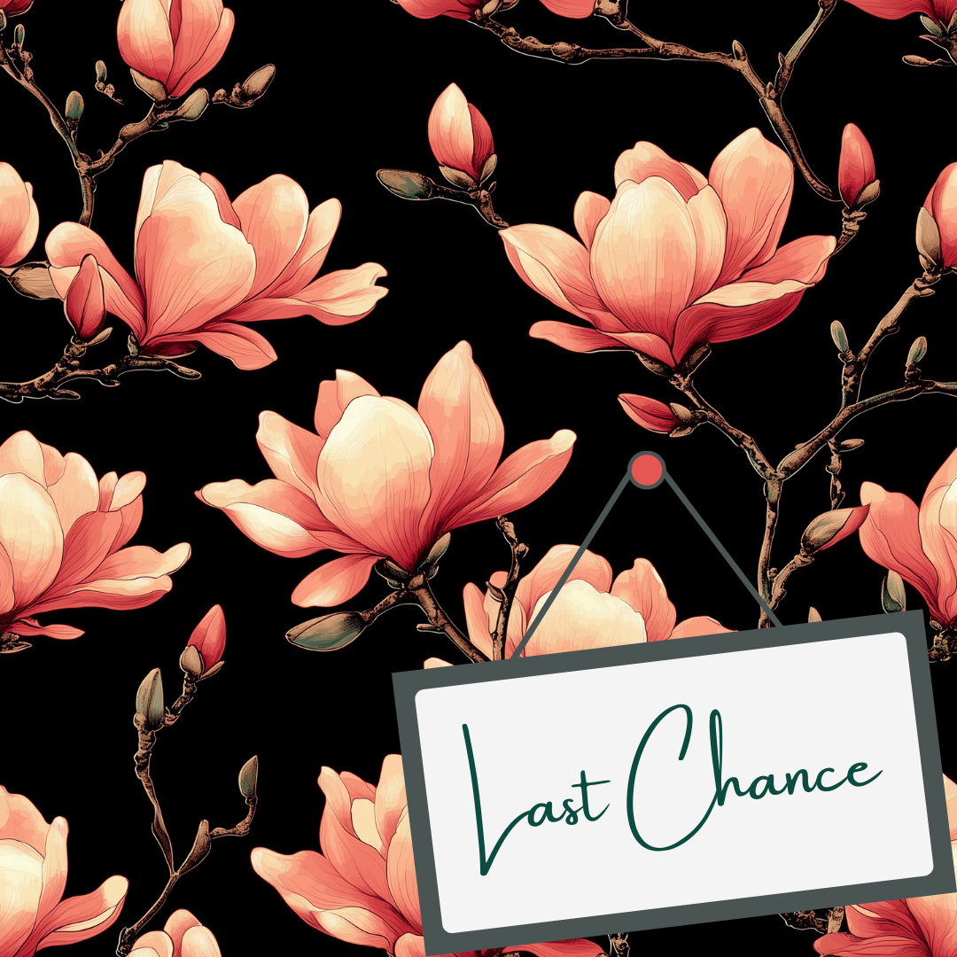 Peach Magnolia on Black (September Pre-Order) - Fabric