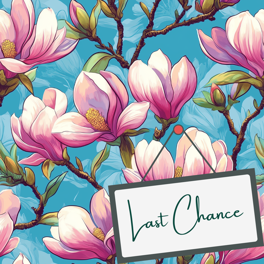 Pink Magnolia on Vivid Blue (September Pre-Order) - Fabric