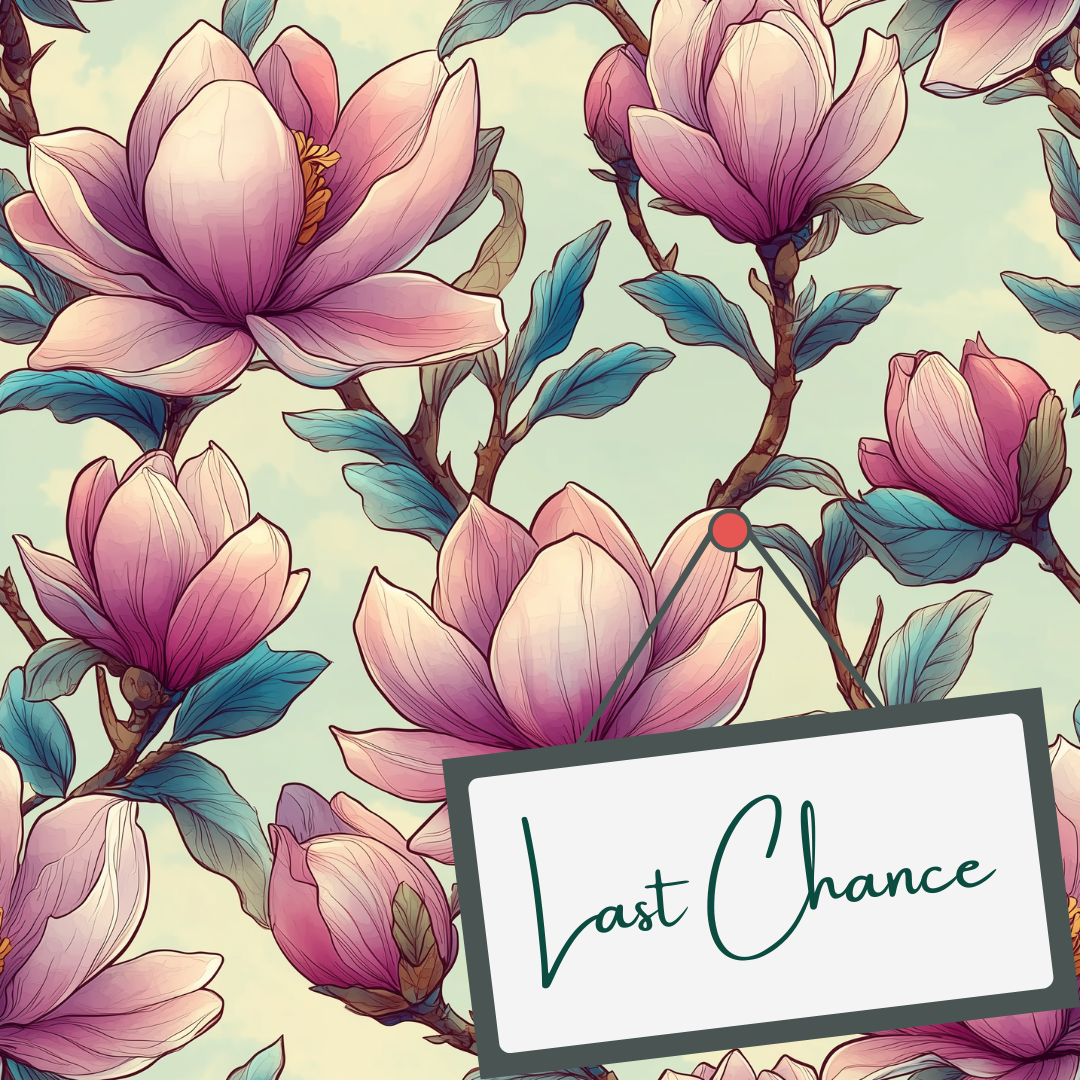 Pink Open Magnolia on Soft Mint (September Pre-Order) - Fabric