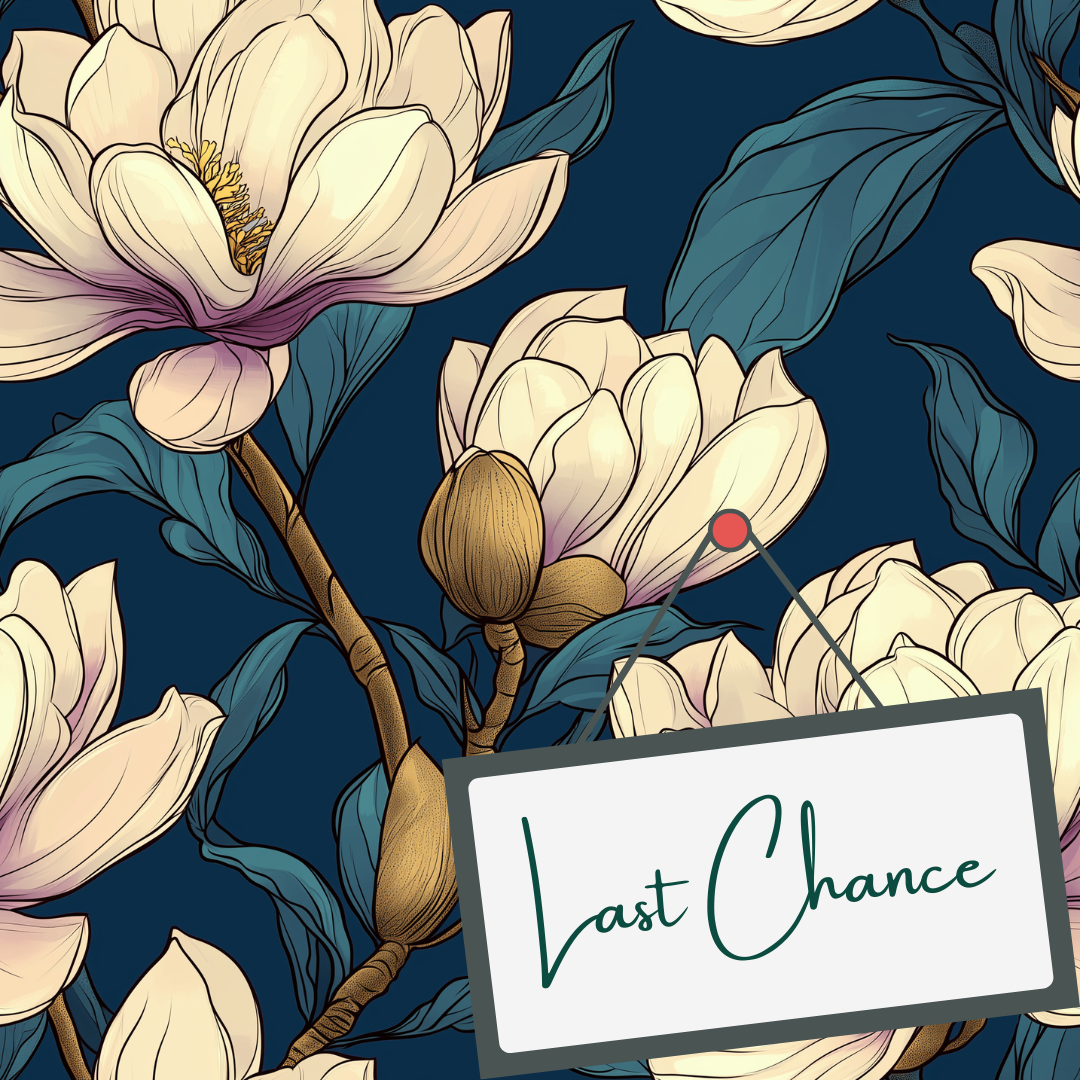 White Magnolia on Navy (September Pre-Order) - Fabric