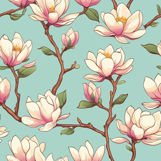 Magnolia Buds on Blue (June Pre-Order) - Fabric