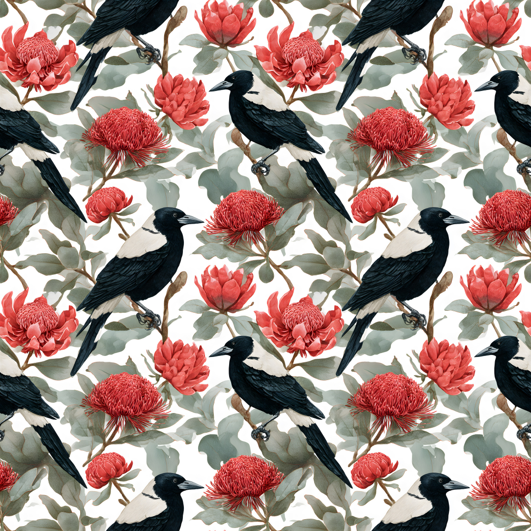 Banksia Magpies (March Pre-Order) - Fabric