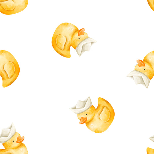Mini Rubber Ducks on White (September Pre-Order) - Fabric