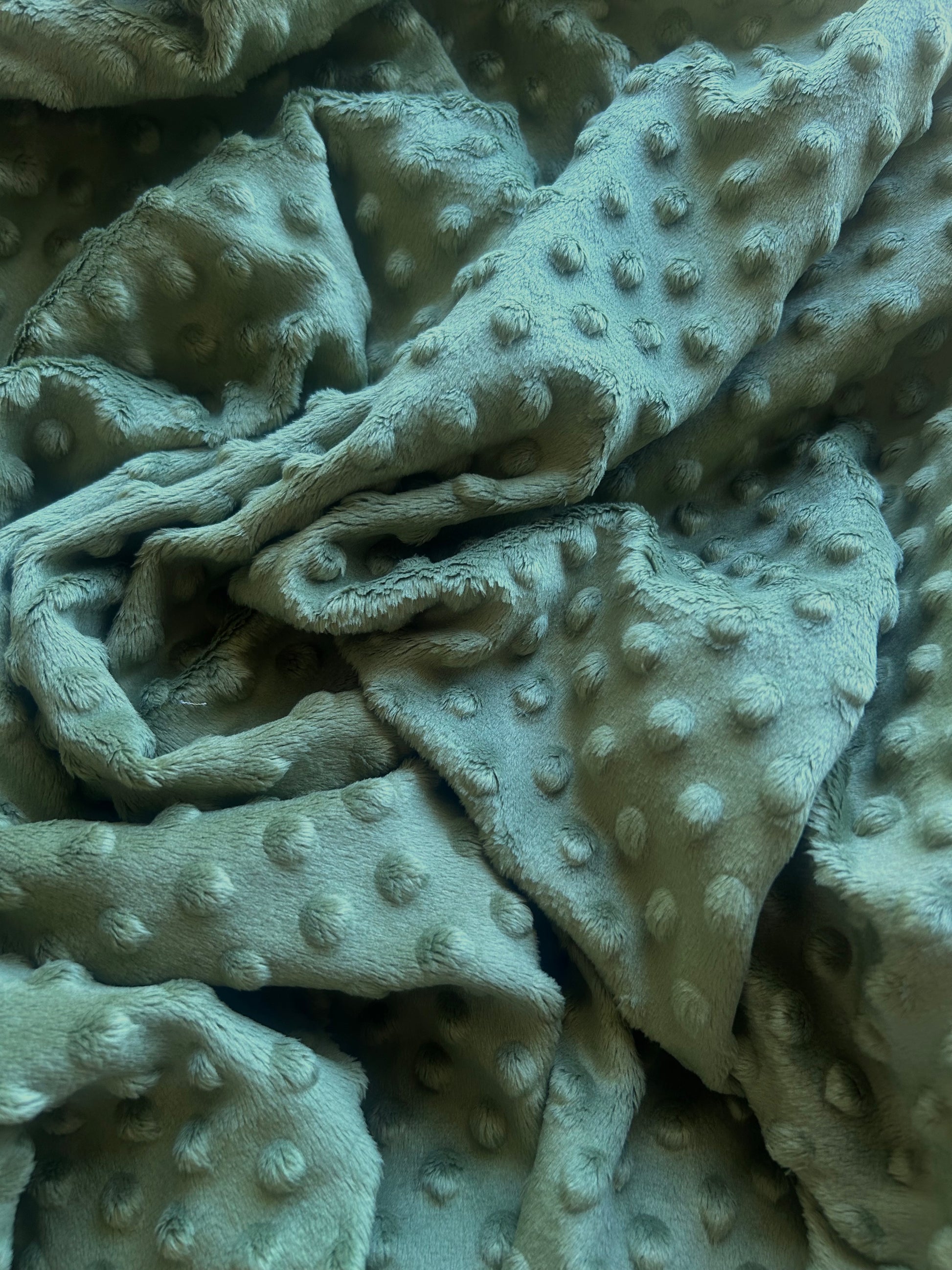 Olive coloured minky dot fabric