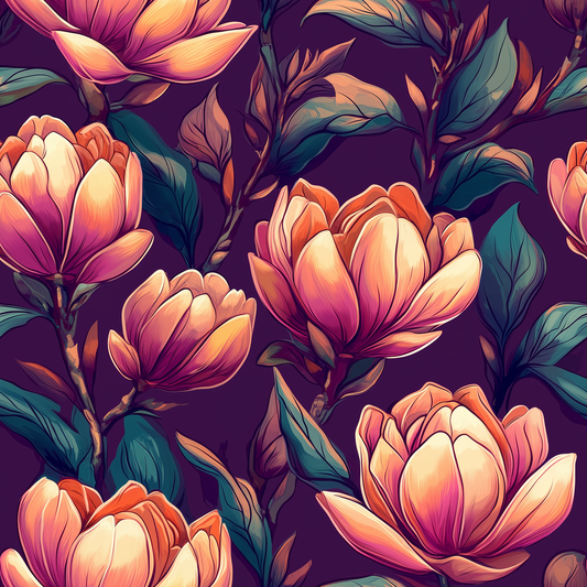 Open Orange Magnolia on Black (June Pre-Order) - Fabric