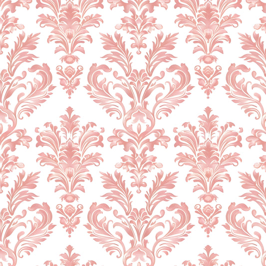 Peach floral damask pattern on a white background
