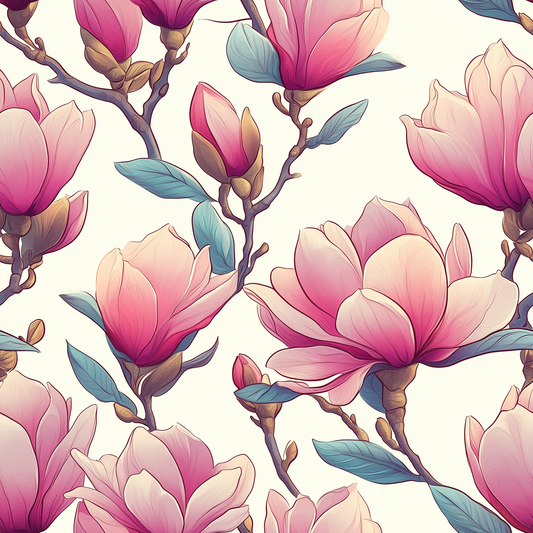 Pink Closed Magnolia on White (June Pre-Order) - Fabric