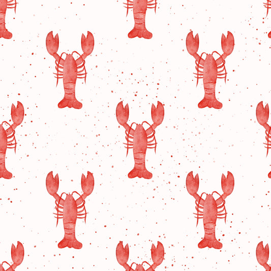 Pattern of red lobsters on a white background