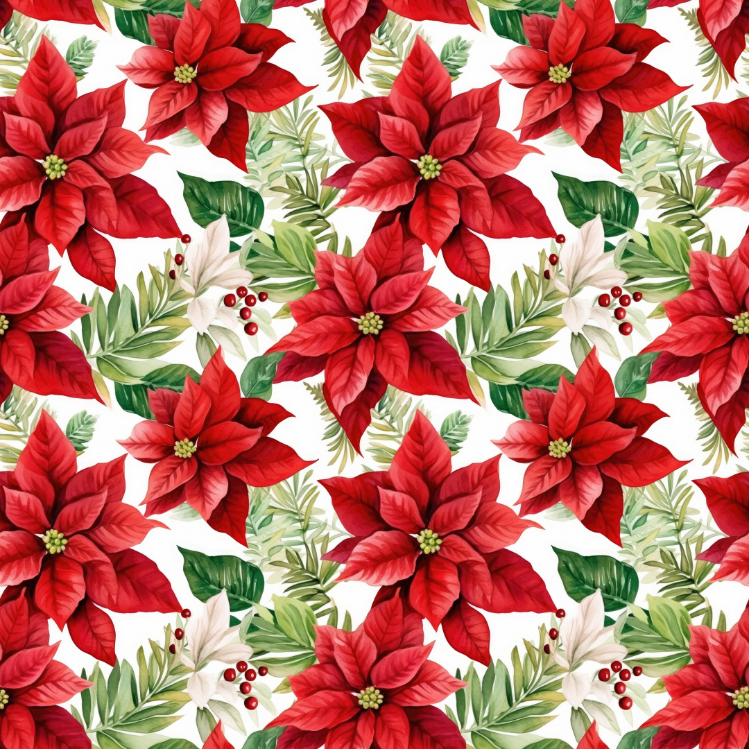 Red Poinsettia Christmas (June Pre-Order) - Fabric