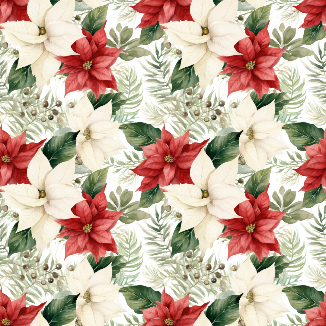 Red & White Poinsettia Christmas (June Pre-Order) - Fabric