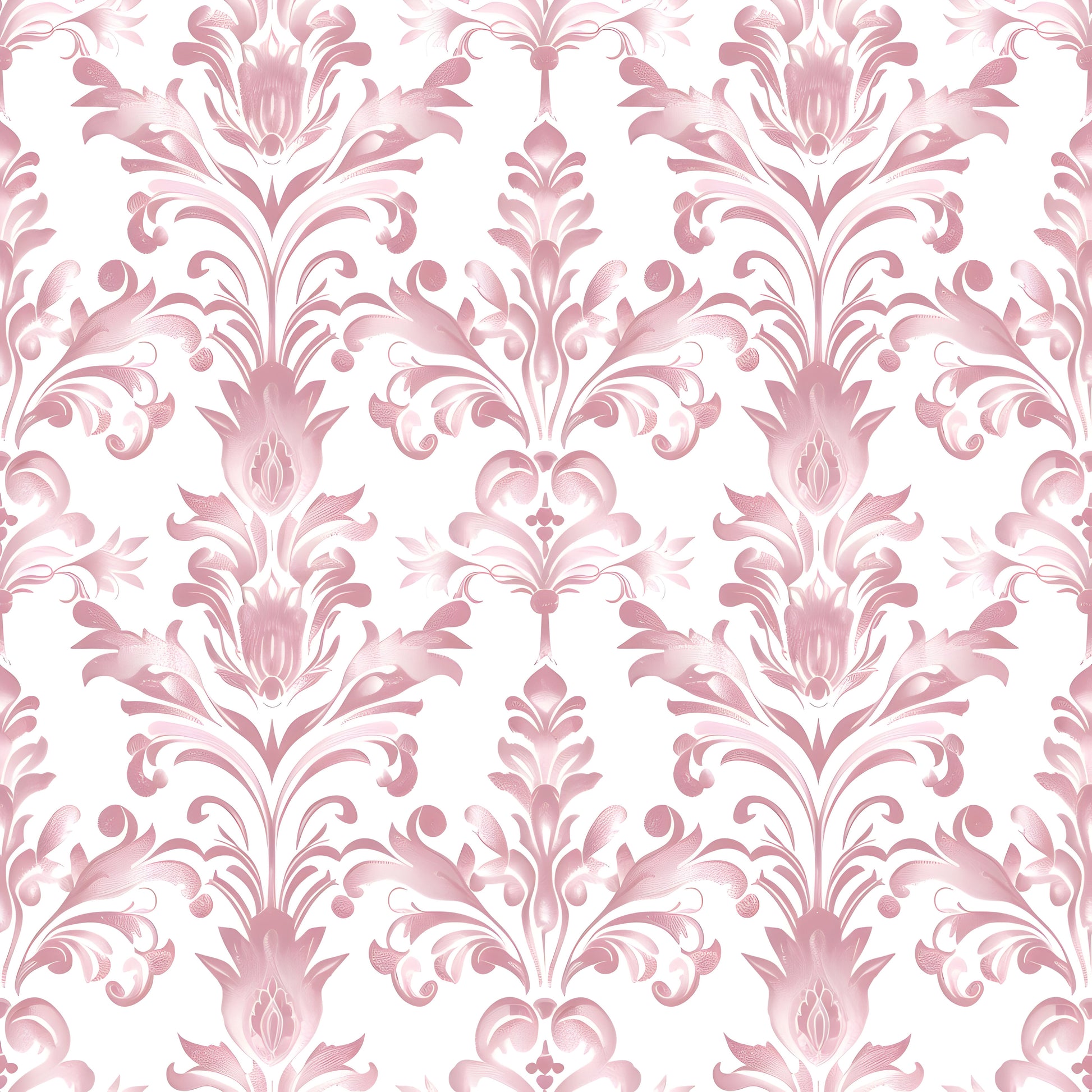 Pink floral damask pattern on a white background