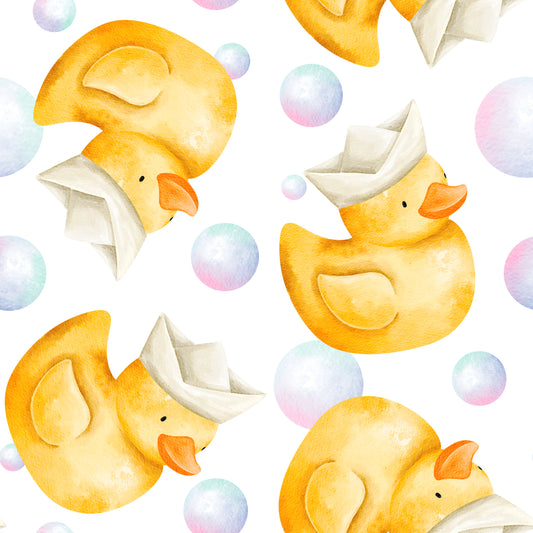 Rubber Ducks with Bubbles on White (September Pre-Order) - Fabric