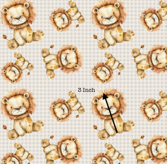 Gingham Lion Stone (September Pre-Order) - Fabric