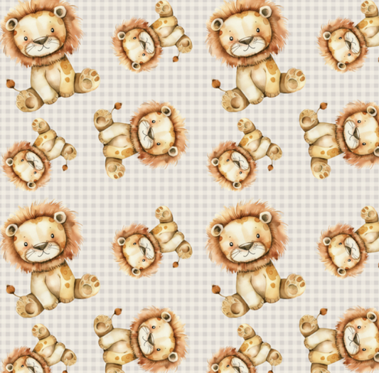 Gingham Lion Stone (September Pre-Order) - Fabric