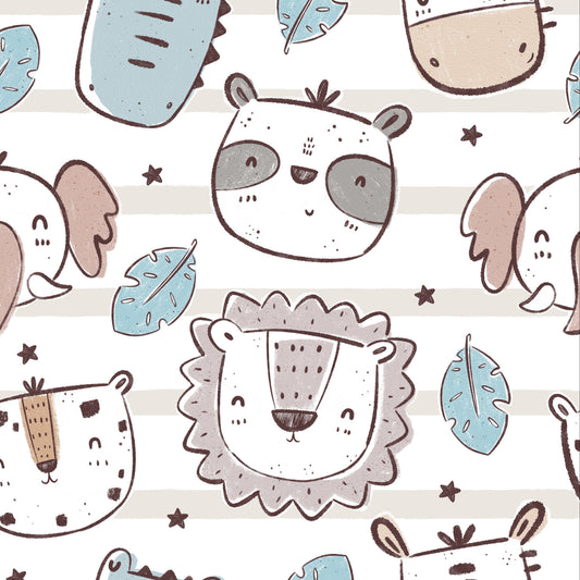 Stripey Jungle Faces (May Pre-Order) - Fabric
